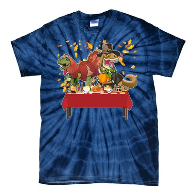 Turkey Pilgrim Dinosaurs T-Rex Funny Thanksgiving Tie-Dye T-Shirt