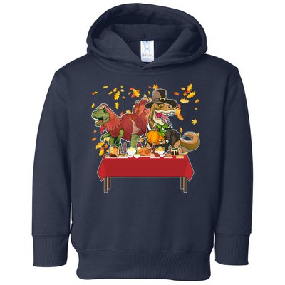 Turkey Pilgrim Dinosaurs T-Rex Funny Thanksgiving Toddler Hoodie