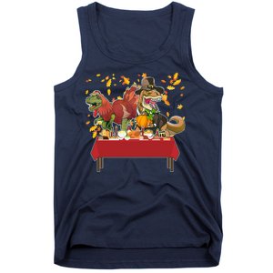 Turkey Pilgrim Dinosaurs T-Rex Funny Thanksgiving Tank Top