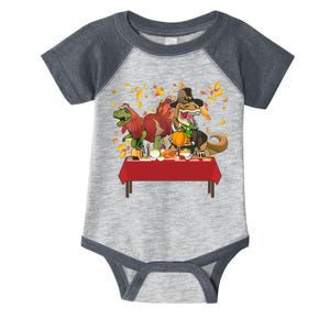 Turkey Pilgrim Dinosaurs T-Rex Funny Thanksgiving Infant Baby Jersey Bodysuit