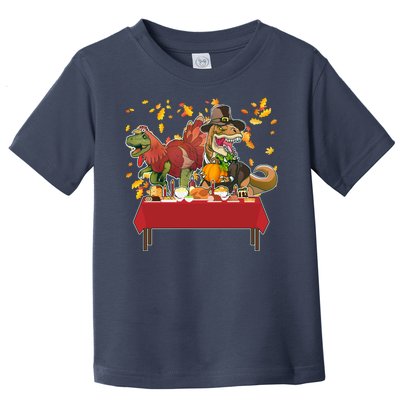 Turkey Pilgrim Dinosaurs T-Rex Funny Thanksgiving Toddler T-Shirt