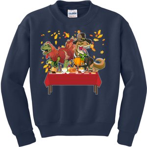 Turkey Pilgrim Dinosaurs T-Rex Funny Thanksgiving Kids Sweatshirt