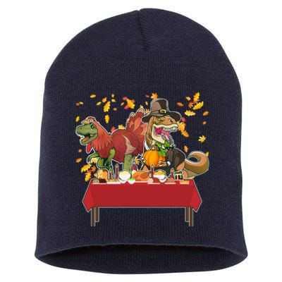 Turkey Pilgrim Dinosaurs T-Rex Funny Thanksgiving Short Acrylic Beanie