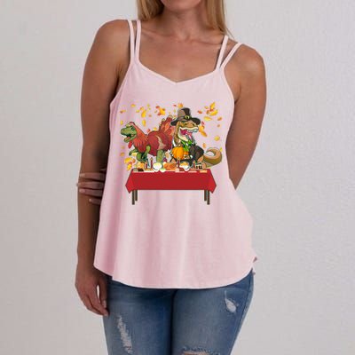 Turkey Pilgrim Dinosaurs T-Rex Funny Thanksgiving Women's Strappy Tank