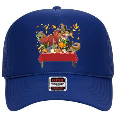 Turkey Pilgrim Dinosaurs T-Rex Funny Thanksgiving High Crown Mesh Back Trucker Hat