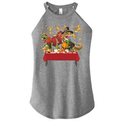 Turkey Pilgrim Dinosaurs T-Rex Funny Thanksgiving Women's Perfect Tri Rocker Tank