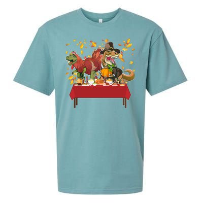 Turkey Pilgrim Dinosaurs T-Rex Funny Thanksgiving Sueded Cloud Jersey T-Shirt