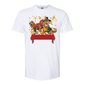 Turkey Pilgrim Dinosaurs T-Rex Funny Thanksgiving Softstyle CVC T-Shirt