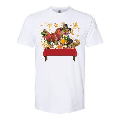 Turkey Pilgrim Dinosaurs T-Rex Funny Thanksgiving Softstyle® CVC T-Shirt