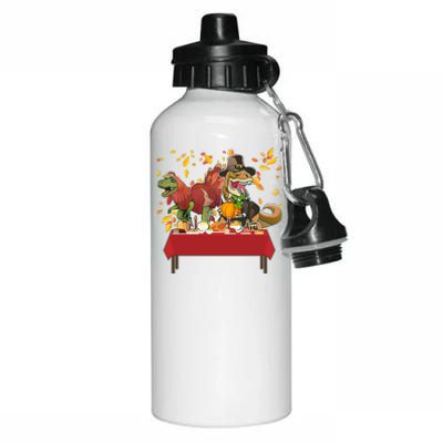 Turkey Pilgrim Dinosaurs T-Rex Funny Thanksgiving Aluminum Water Bottle 