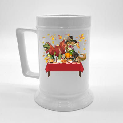 Turkey Pilgrim Dinosaurs T-Rex Funny Thanksgiving Beer Stein