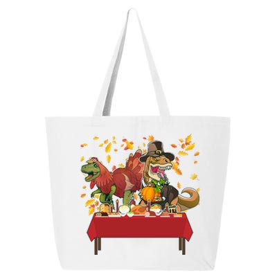 Turkey Pilgrim Dinosaurs T-Rex Funny Thanksgiving 25L Jumbo Tote