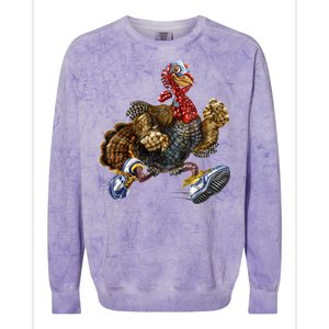 Turkey Running In Action Thanksgiving Colorblast Crewneck Sweatshirt