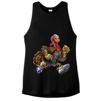 Turkey Running In Action Thanksgiving Ladies PosiCharge Tri-Blend Wicking Tank