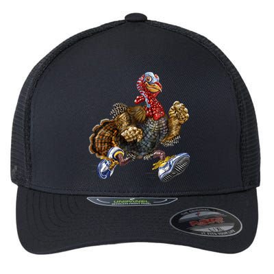 Turkey Running In Action Thanksgiving Flexfit Unipanel Trucker Cap
