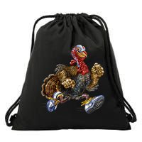 Turkey Running In Action Thanksgiving Drawstring Bag