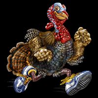 Turkey Running In Action Thanksgiving Drawstring Bag