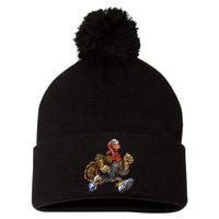 Turkey Running In Action Thanksgiving Pom Pom 12in Knit Beanie