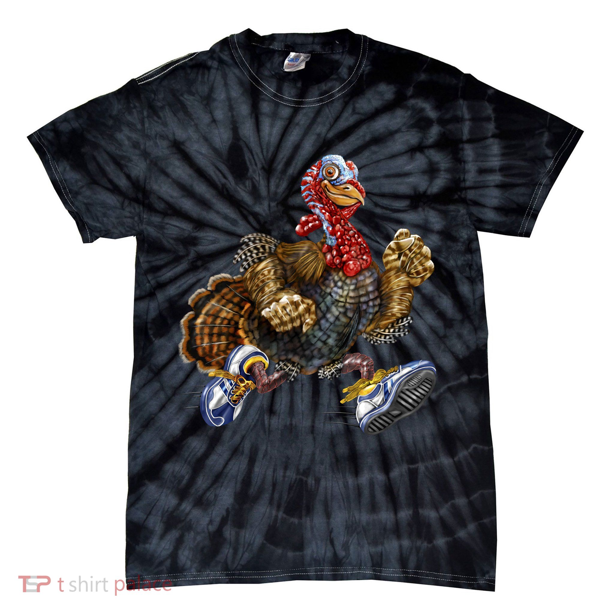 Turkey Running In Action Thanksgiving Tie-Dye T-Shirt