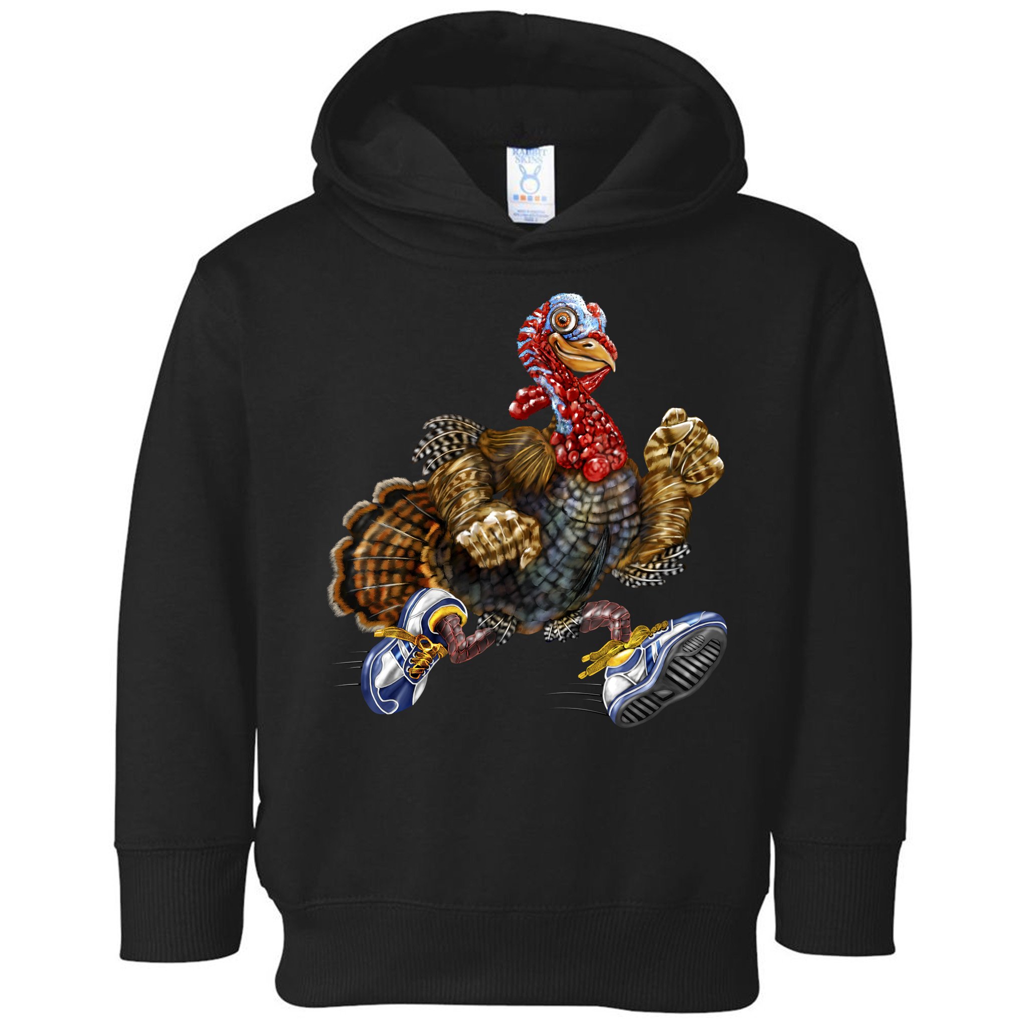 Turkey Running In Action Thanksgiving Toddler Hoodie
