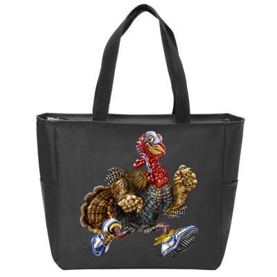 Turkey Running In Action Thanksgiving Zip Tote Bag