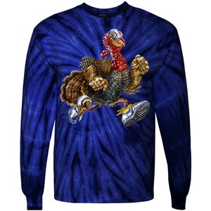 Turkey Running In Action Thanksgiving Tie-Dye Long Sleeve Shirt