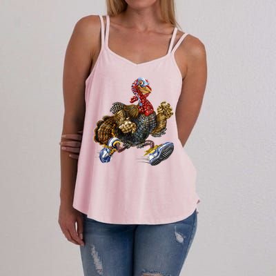 Turkey Running In Action Thanksgiving Women's Strappy Tank