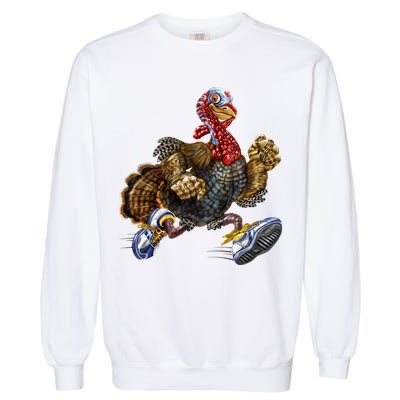 Turkey Running In Action Thanksgiving Garment-Dyed Sweatshirt