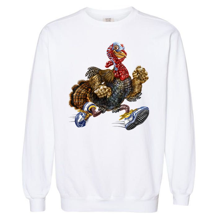 Turkey Running In Action Thanksgiving Garment-Dyed Sweatshirt