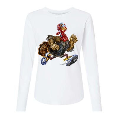 Turkey Running In Action Thanksgiving Womens Cotton Relaxed Long Sleeve T-Shirt