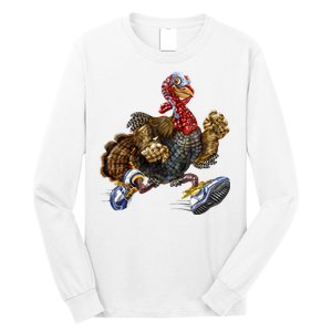 Turkey Running In Action Thanksgiving Long Sleeve Shirt