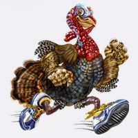 Turkey Running In Action Thanksgiving Apron