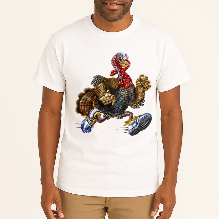 Turkey Running In Action Thanksgiving Tall T-Shirt