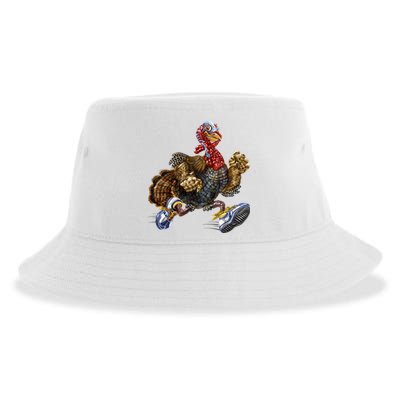 Turkey Running In Action Thanksgiving Sustainable Bucket Hat