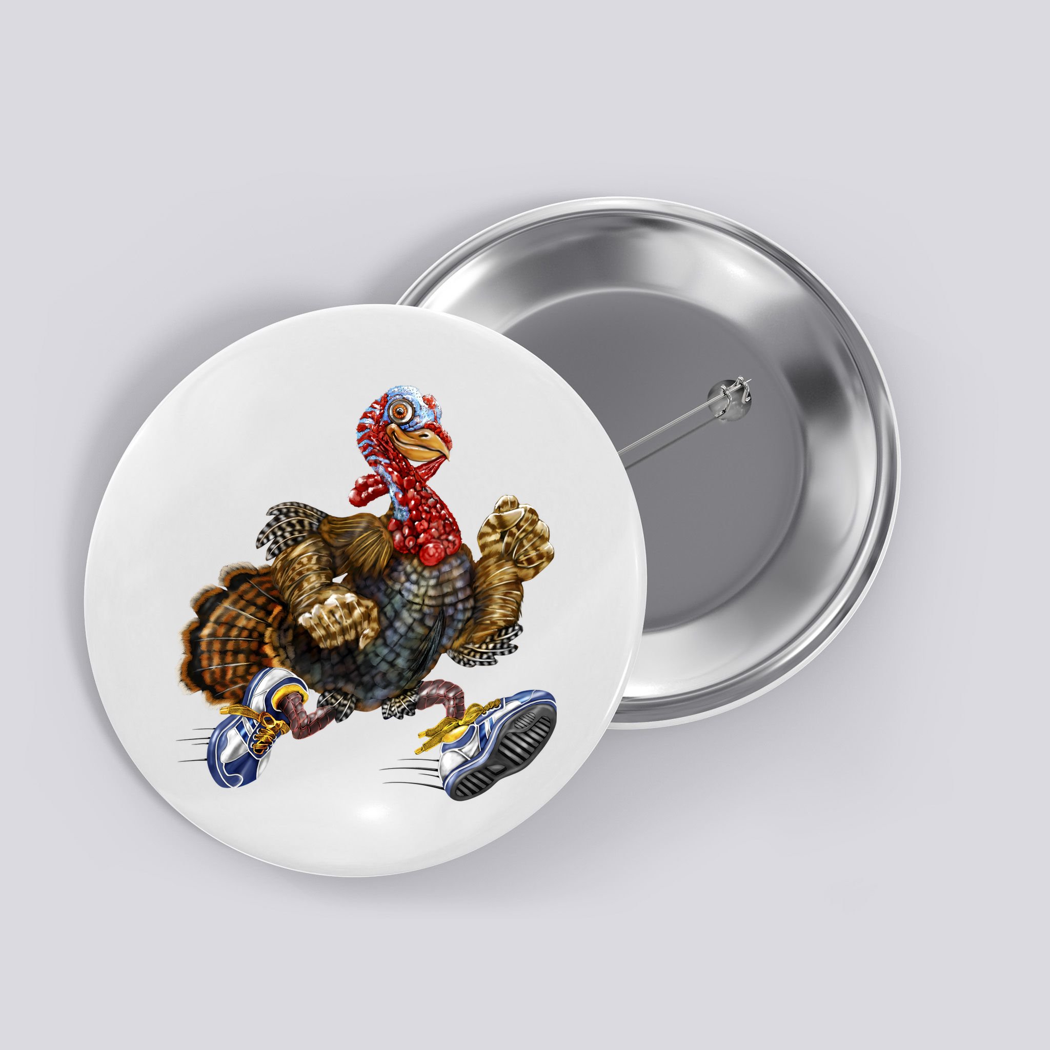 Turkey Running In Action Thanksgiving Button