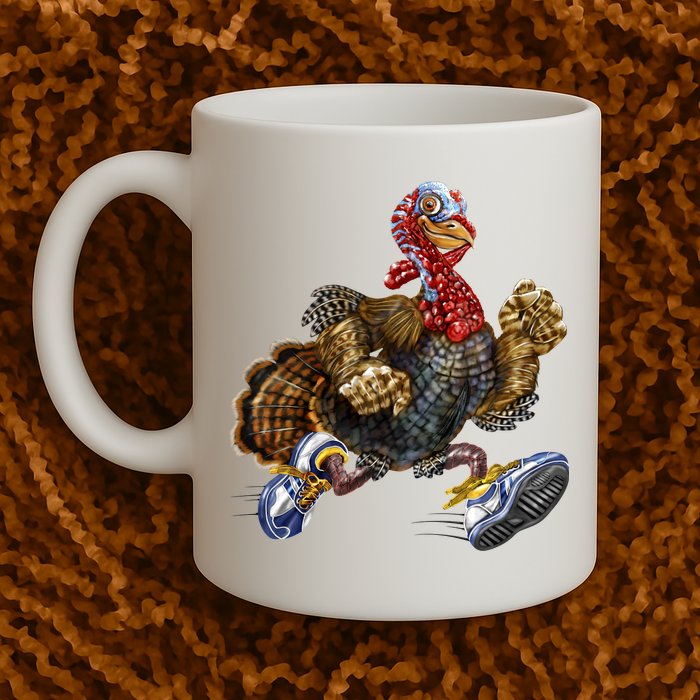 Turkey Running In Action Thanksgiving Mug