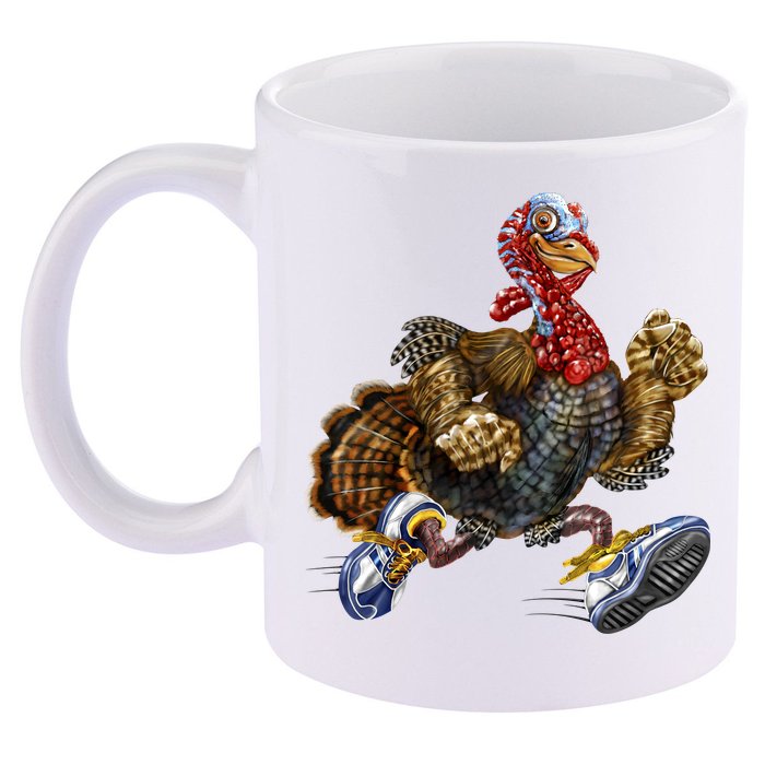 Turkey Running In Action Thanksgiving 11oz C Handle Ceramic Mug