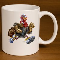 Turkey Running In Action Thanksgiving 11oz C Handle Ceramic Mug