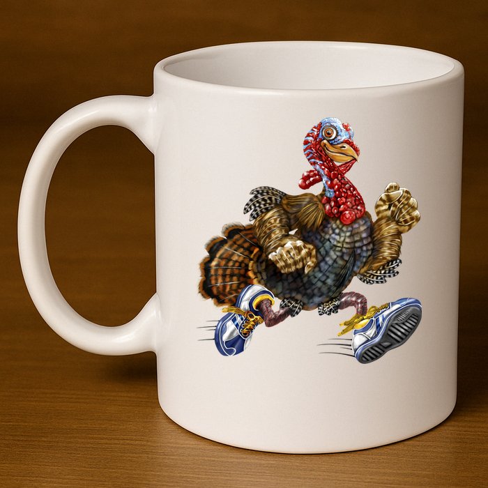 Turkey Running In Action Thanksgiving 11oz C Handle Ceramic Mug