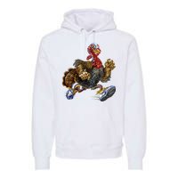 Turkey Running In Action Thanksgiving Premium Hoodie