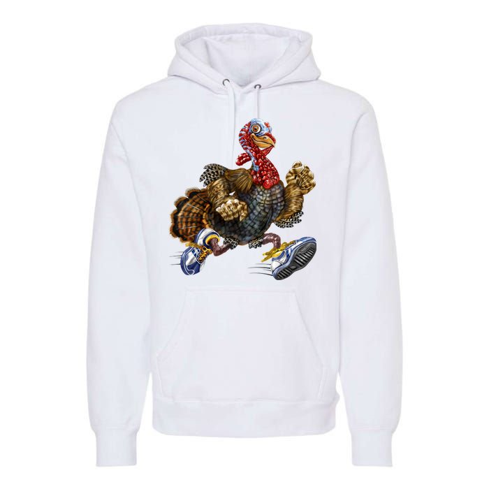 Turkey Running In Action Thanksgiving Premium Hoodie