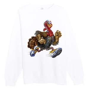 Turkey Running In Action Thanksgiving Premium Crewneck Sweatshirt