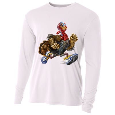 Turkey Running In Action Thanksgiving Cooling Performance Long Sleeve Crew