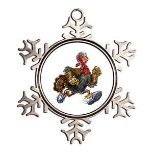 Turkey Running In Action Thanksgiving Metallic Star Ornament