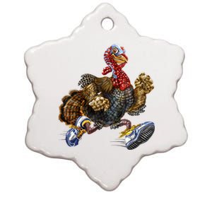 Turkey Running In Action Thanksgiving Ceramic Star Ornament