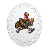 Turkey Running In Action Thanksgiving Ceramic Oval Ornament