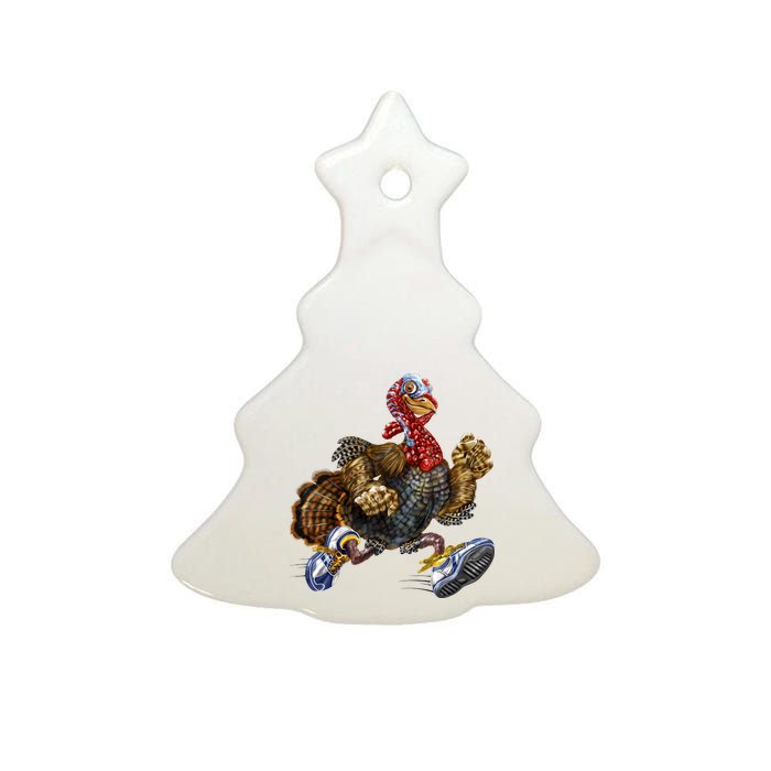 Turkey Running In Action Thanksgiving Ceramic Tree Ornament