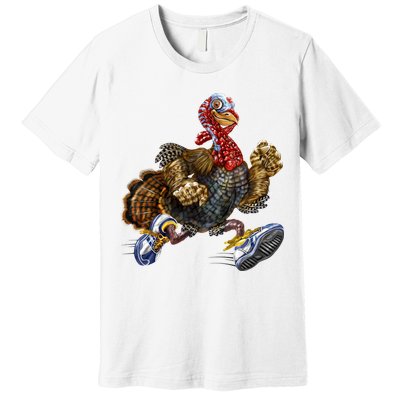 Turkey Running In Action Thanksgiving Premium T-Shirt