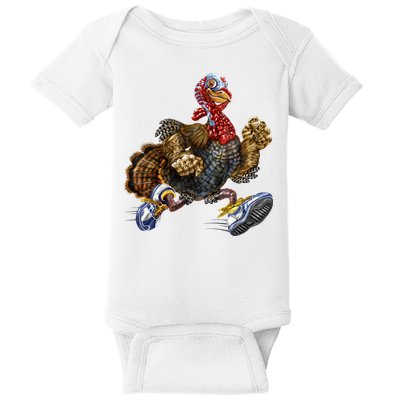 Turkey Running In Action Thanksgiving Baby Bodysuit