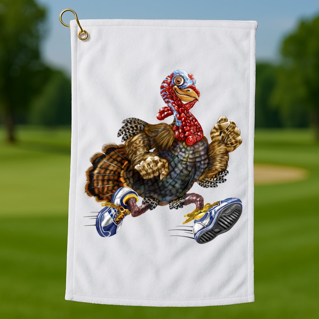 Turkey Running In Action Thanksgiving Golf Towel